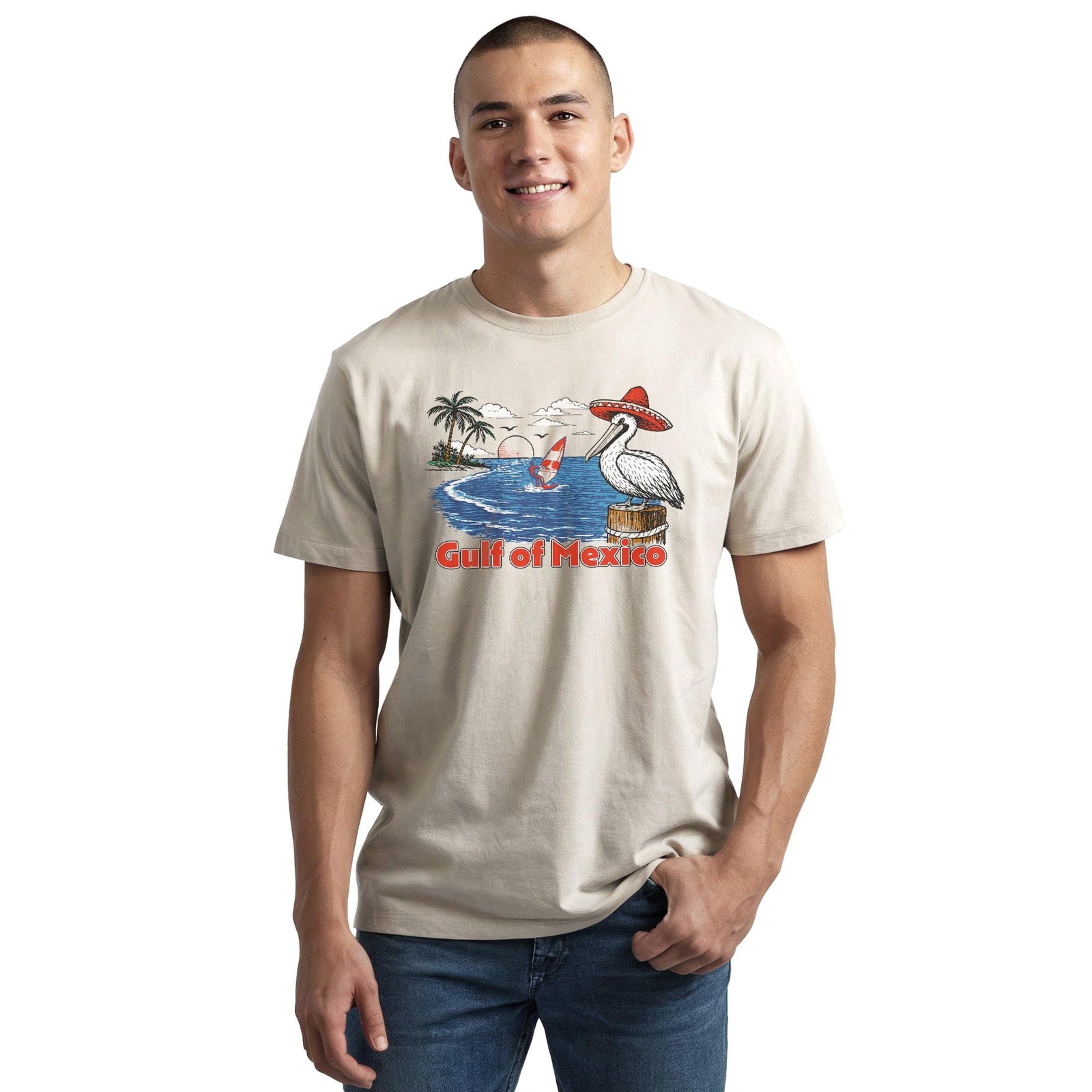Gulf Of Mexico Vintage Everyday Staple T-Shirt in Natural On Model - Front View