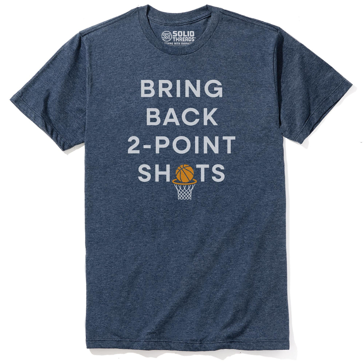 Bring Back 2-Point Shots Vintage Everyday Staple T-Shirt in Navy Heather - Front View