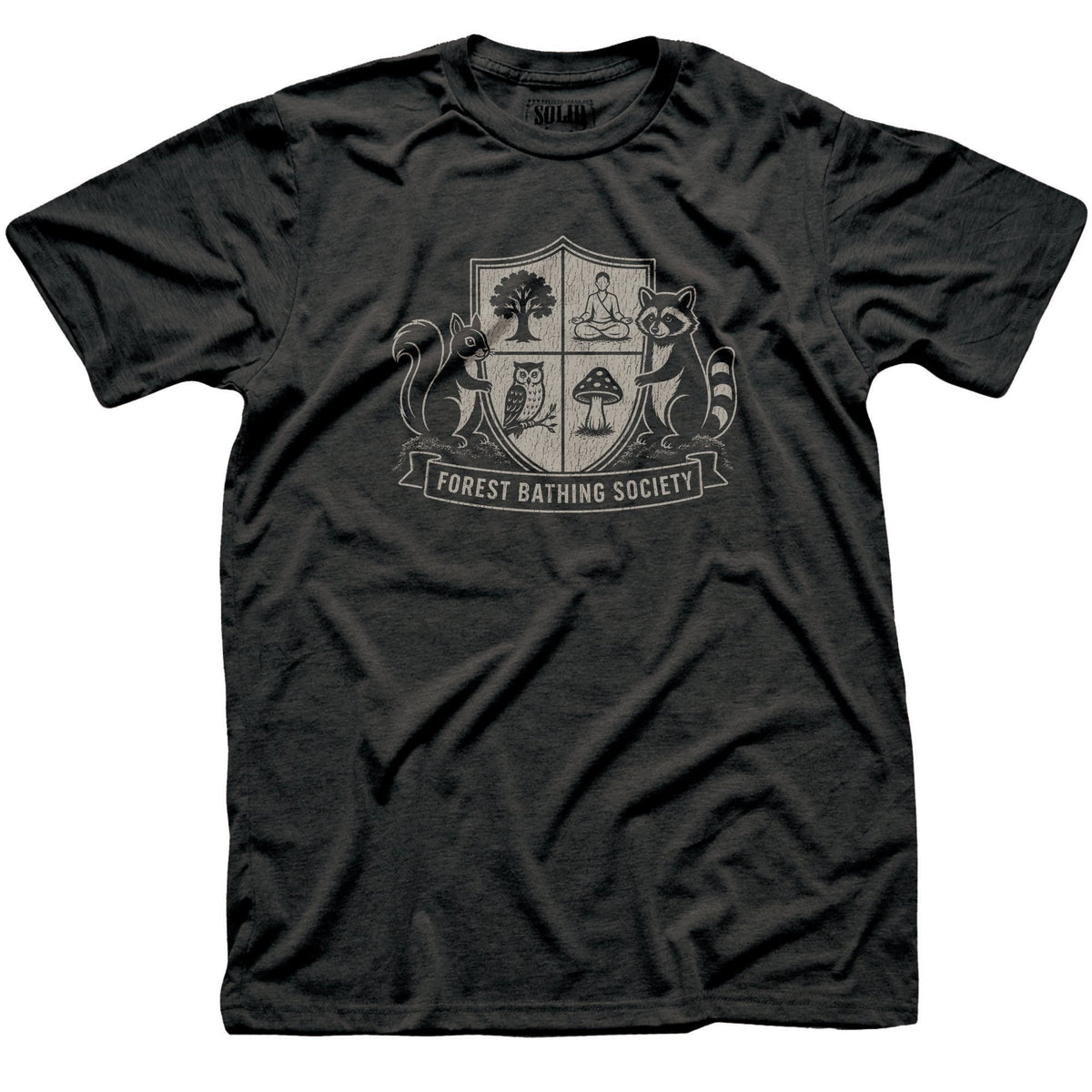 Forest Bathing Society Funny Signature T-shirt in Dark Charcoal - Front View