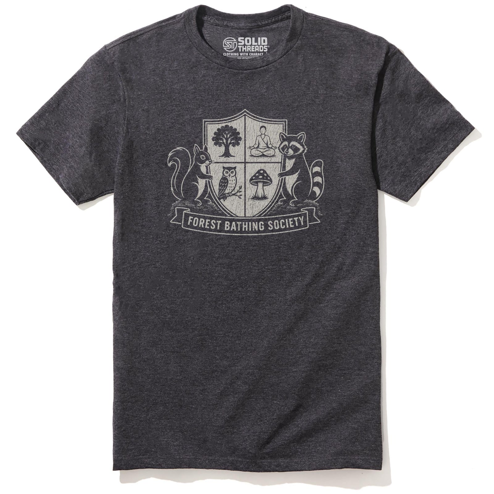 Forest Bathing Society Funny Staple T-shirt in Charcoal Heather - Front View