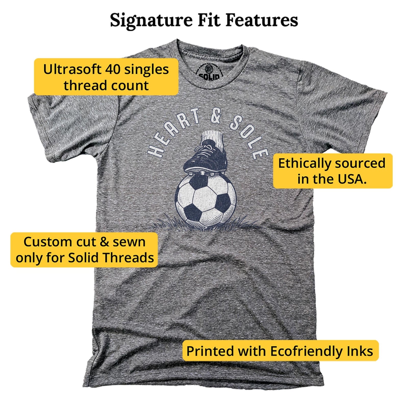 Heart & Sole Vintage Signature T-shirt in Triblend Grey - Fit Attributes