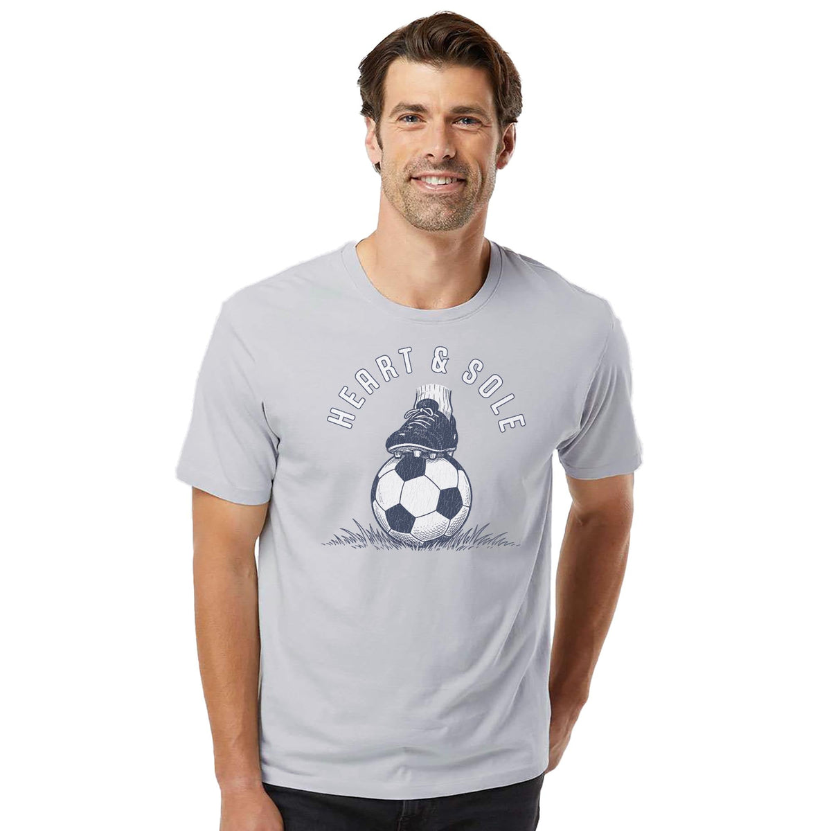 Heart & Sole Vintage Organic T-shirt in Silver On Model - Front View