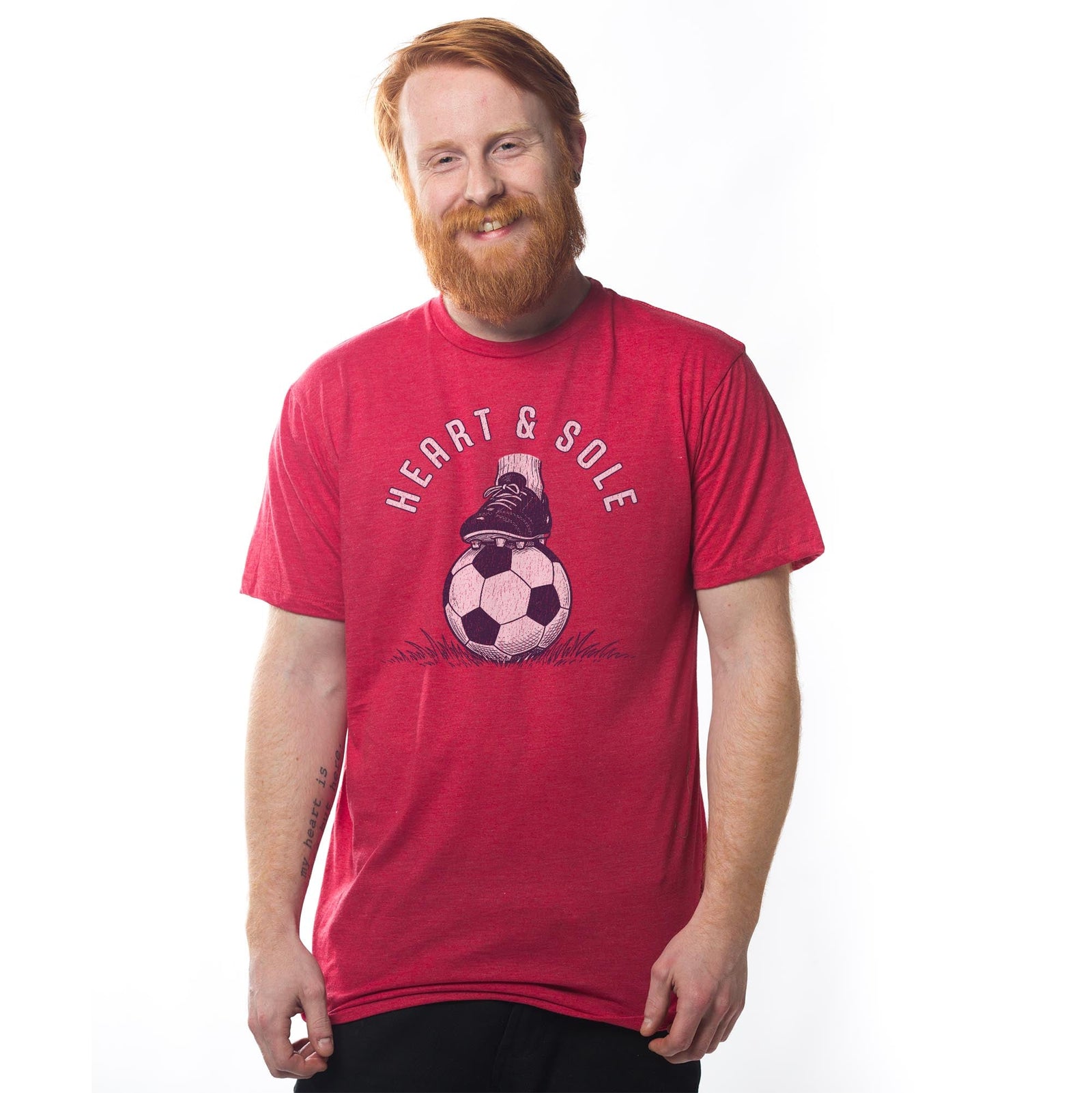 Heart & Sole Vintage Signature T-shirt in Red On Model - Front View