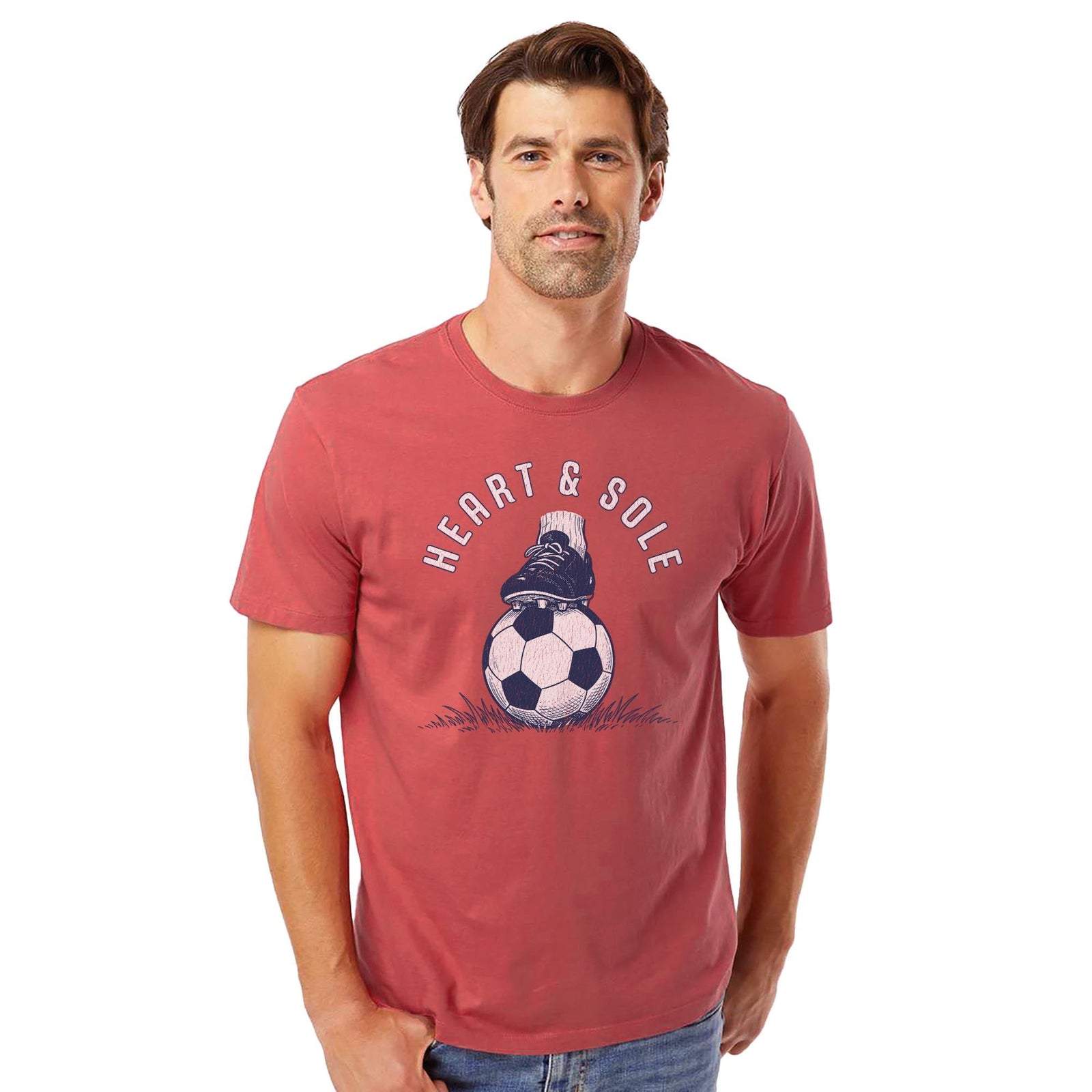 Heart & Sole Vintage Organic T-shirt in Brick On Model - Front View