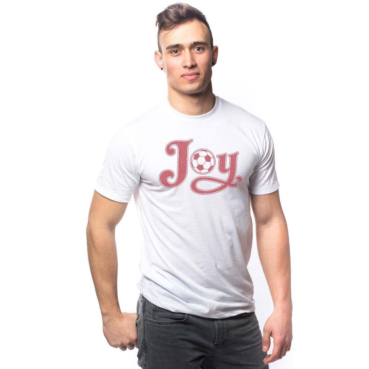 Joy Vintage Signature T-shirt in White On Model - Front View
