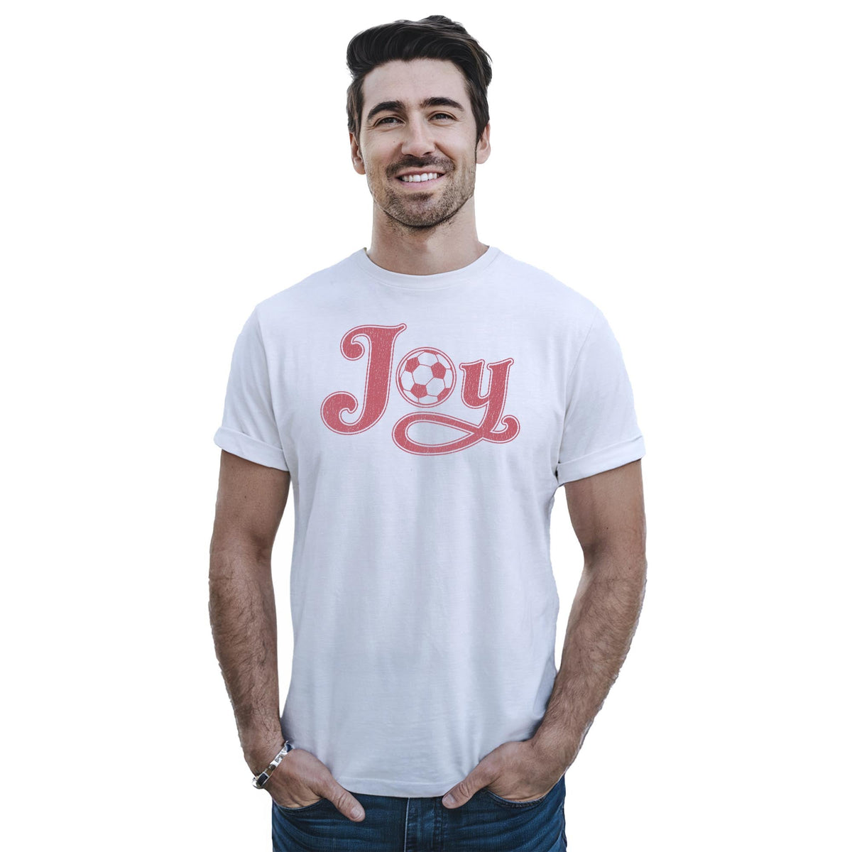 Joy Vintage Staple T-shirt in White On Model - Front View