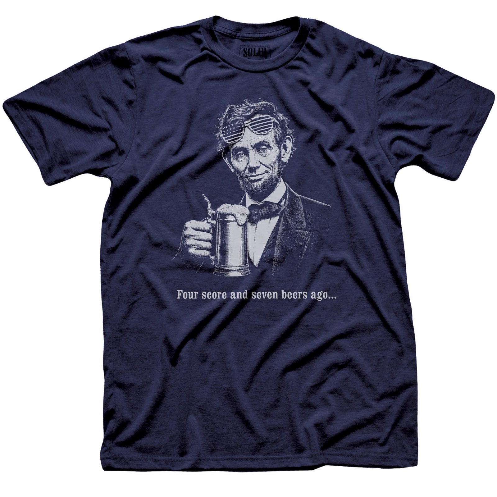 Four Score And Seven Beers Ago Funny Signature T-shirt in Navy - Front View