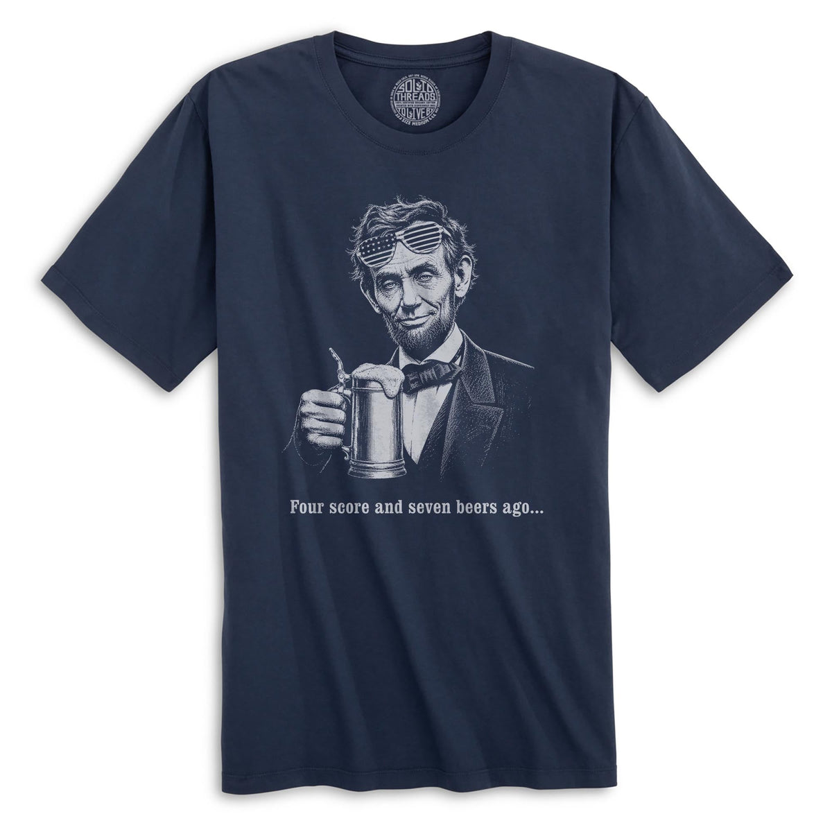 Four Score And Seven Beers Ago Funny Organic T-shirt in Navy - Front View