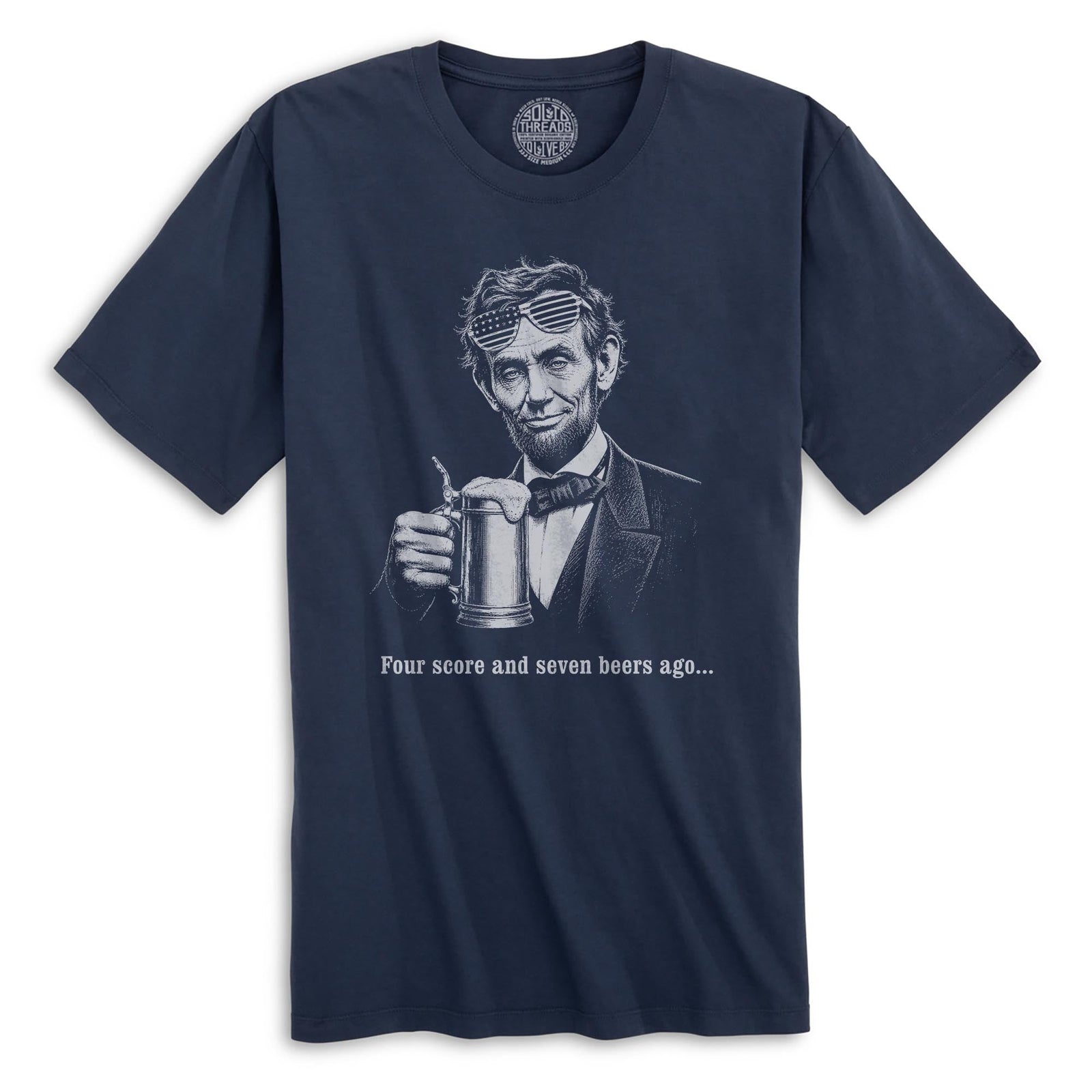 Four Score And Seven Beers Ago Funny Organic T-shirt in Navy - Front View