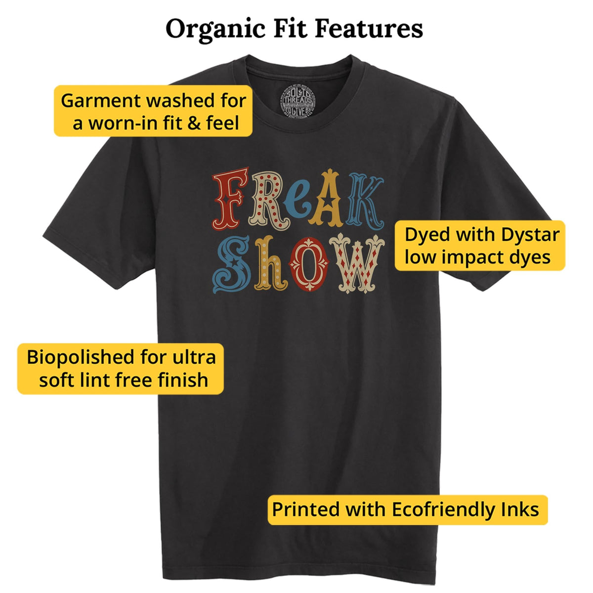 Freak Show Vintage Organic T-shirt in Black - Fit Attributes