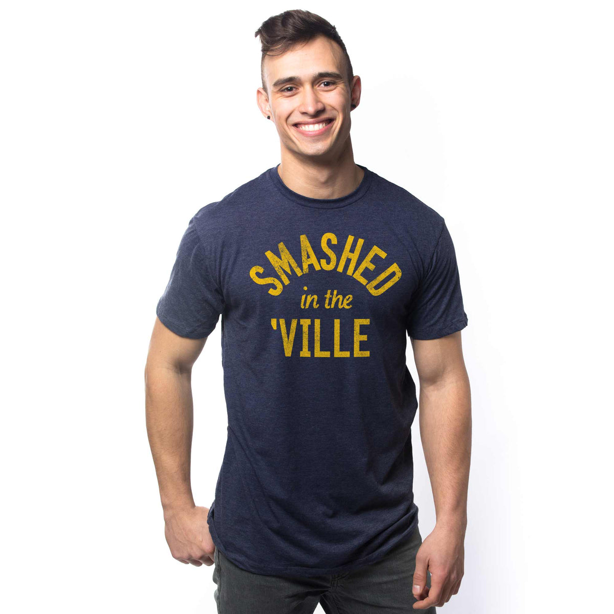 Men's Smashed Ville Funny Graphic T Shirt | Vintage Nashville Drinking Tee on Model | Solid Threads