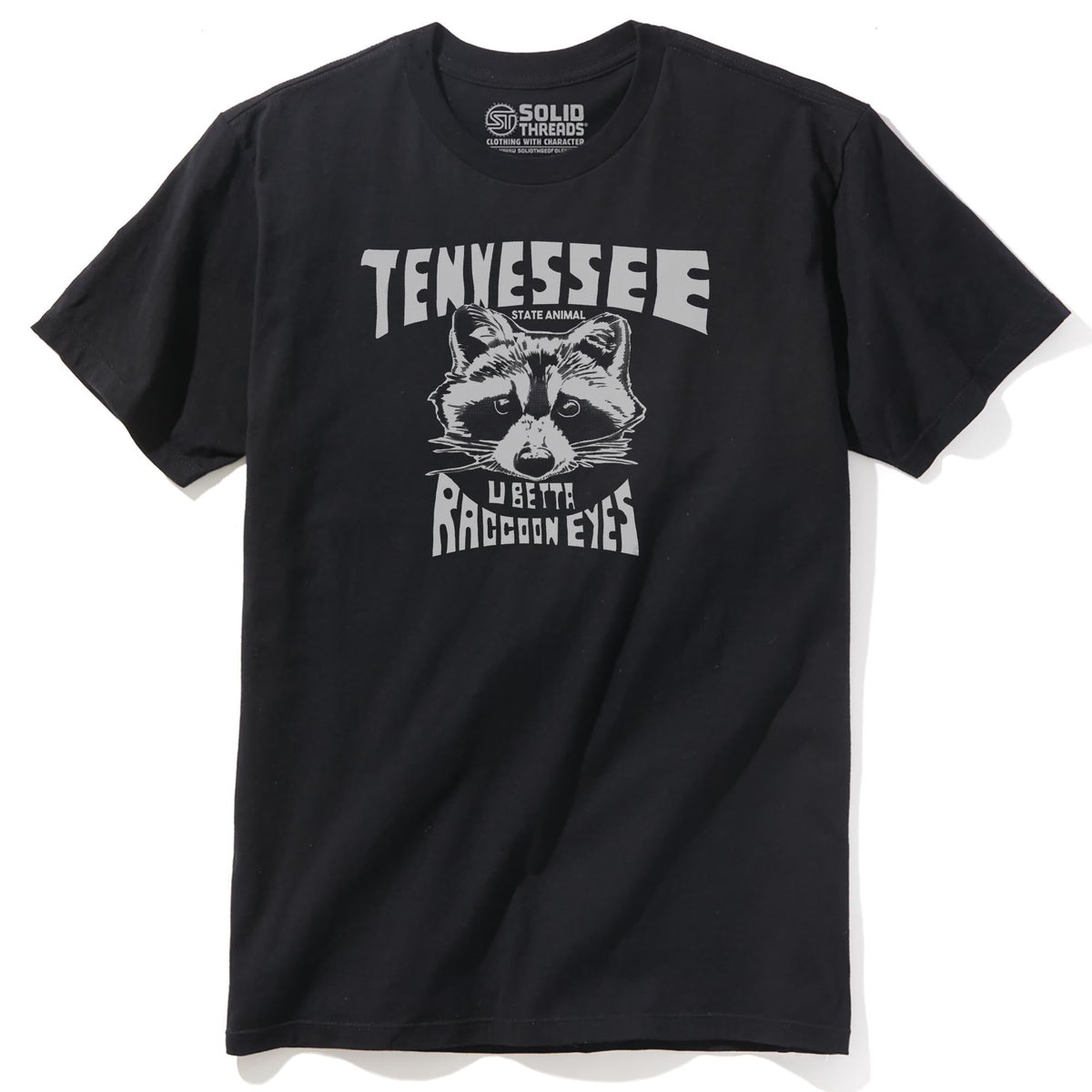 Raccoon Eyes Vintage Staple T-shirt in Black - Front View