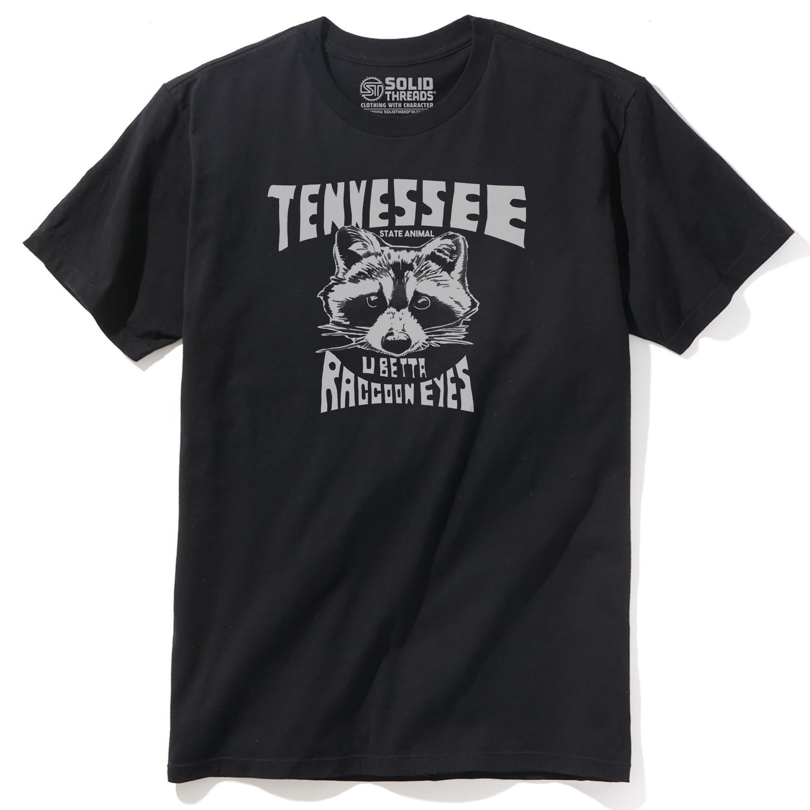 Raccoon Eyes Vintage Staple T-shirt in Black - Front View