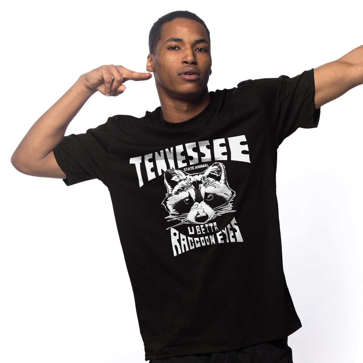 Men's Raccoon Eyes Vintage Graphic T Shirt | Cool Tennessee Raccoon Tee on Model | Solid Threads