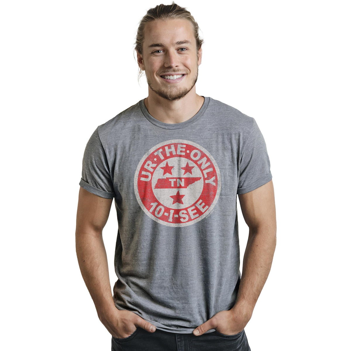 You're The Only Ten I See Funny Staple T-shirt in Ash Heather On Model - Front View