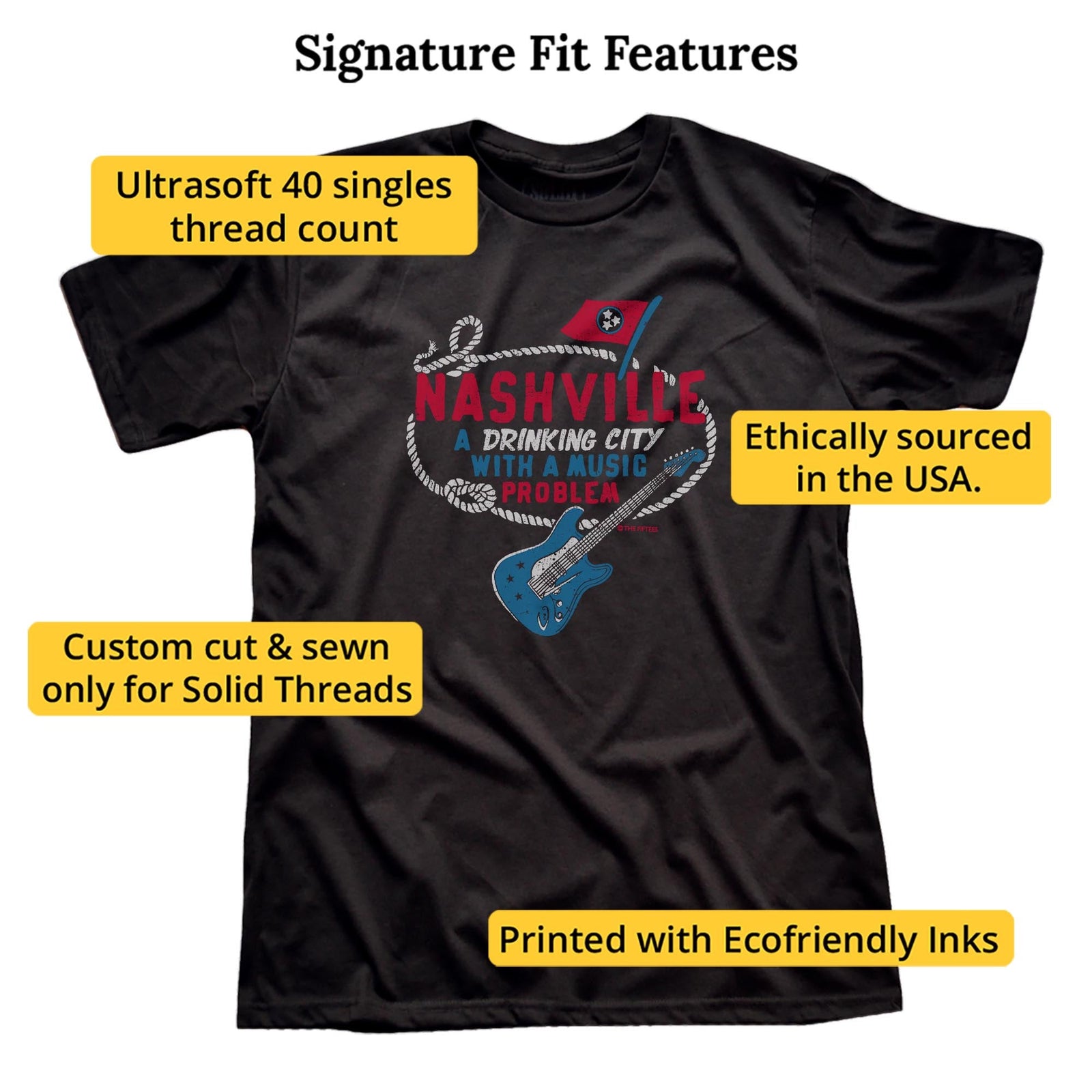 Drinking City Music Problem Funny Signature T-shirt in Black - Fit Attributes