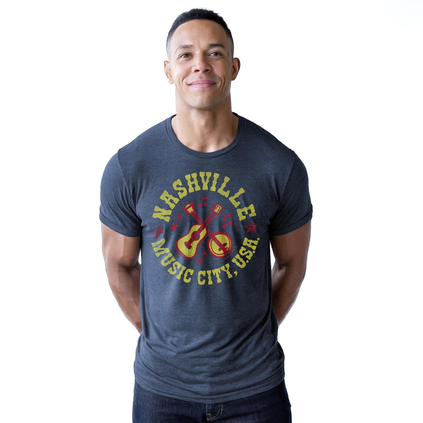 Banjo City Cool Staple T-shirt in Navy Heather On Model - Front View