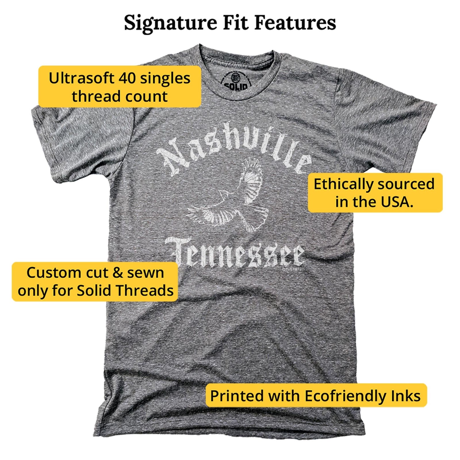 Nash Mockingbird Vintage Signature T-shirt in Triblend Grey - Fit Attributes