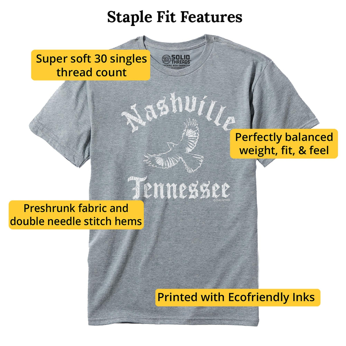 Nash Mockingbird Vintage Staple T-shirt in Ash Heather - Fit Attributes