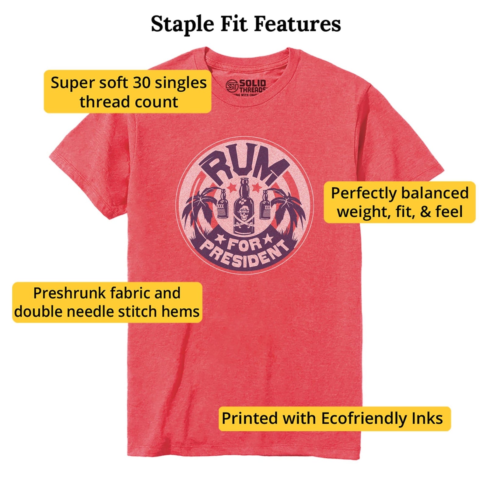 Run For President Funny Staple T-shirt in Red Heather - Fit Attributes
