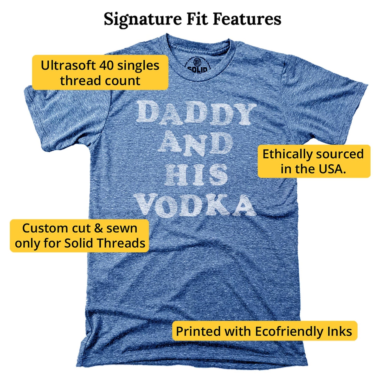 Daddy And His Vodka Funny Signature T-shirt in Triblend Royal - Fit Attributes