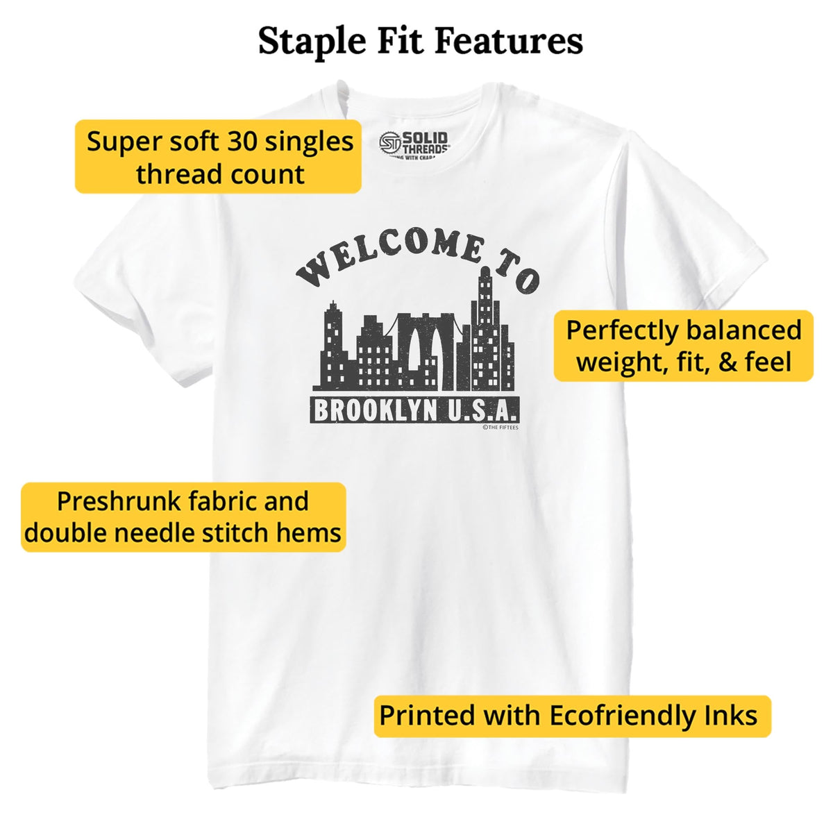 Welcome To Brooklyn Cool Staple T-shirt in White - Fit Attributes