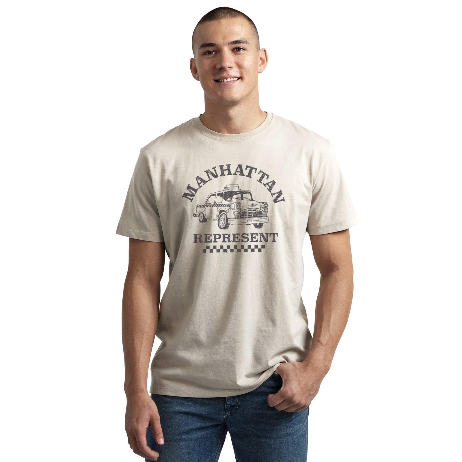 Manhattan Represent Funny Staple T-shirt in Natural On Model - Front View
