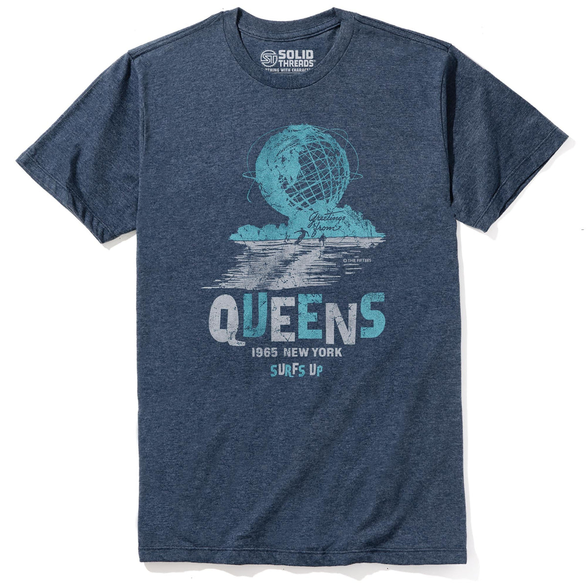 Queens Surfs Up Cool Staple T-shirt in Navy Heather - Front View