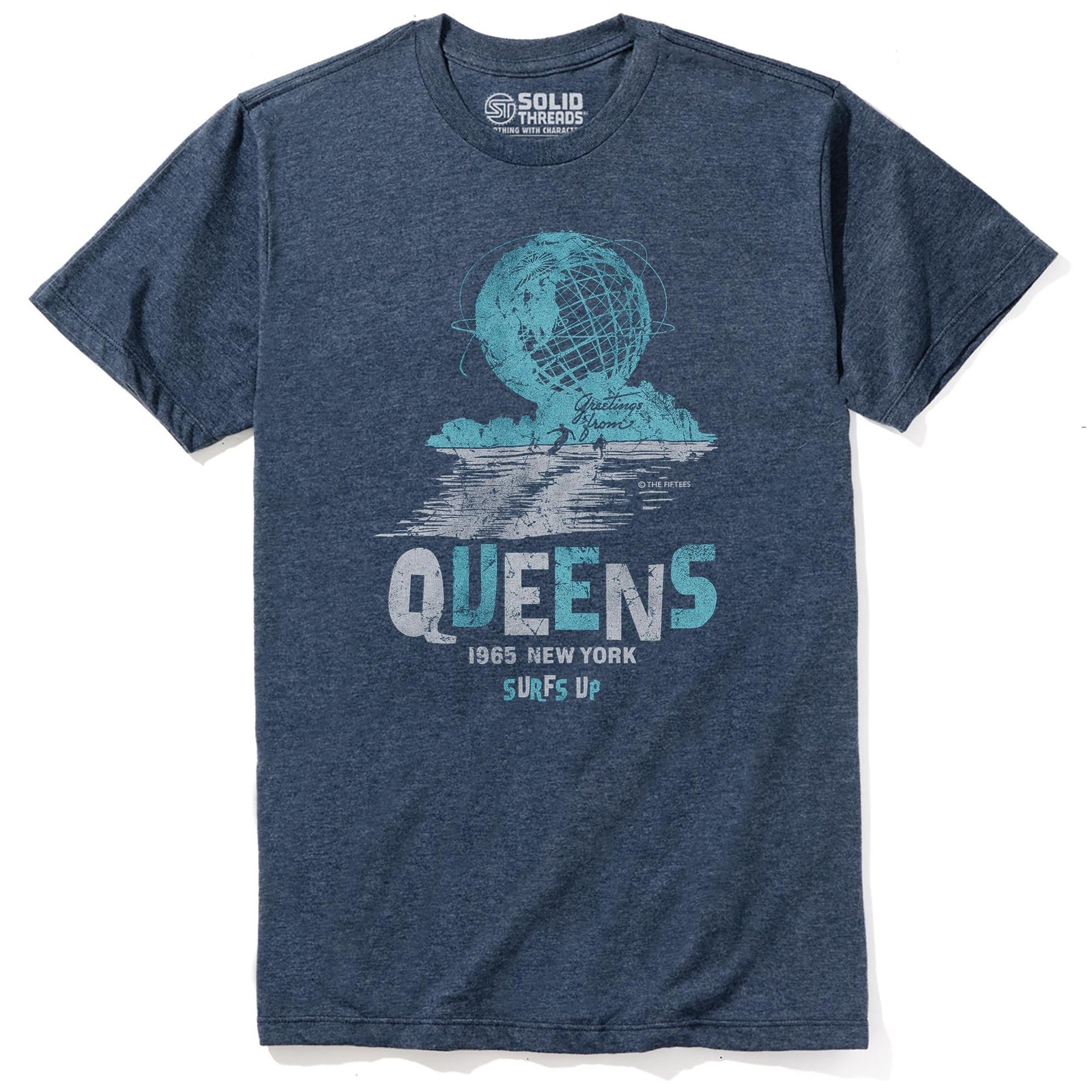 Queens Surfs Up Cool Staple T-shirt in Navy Heather - Front View