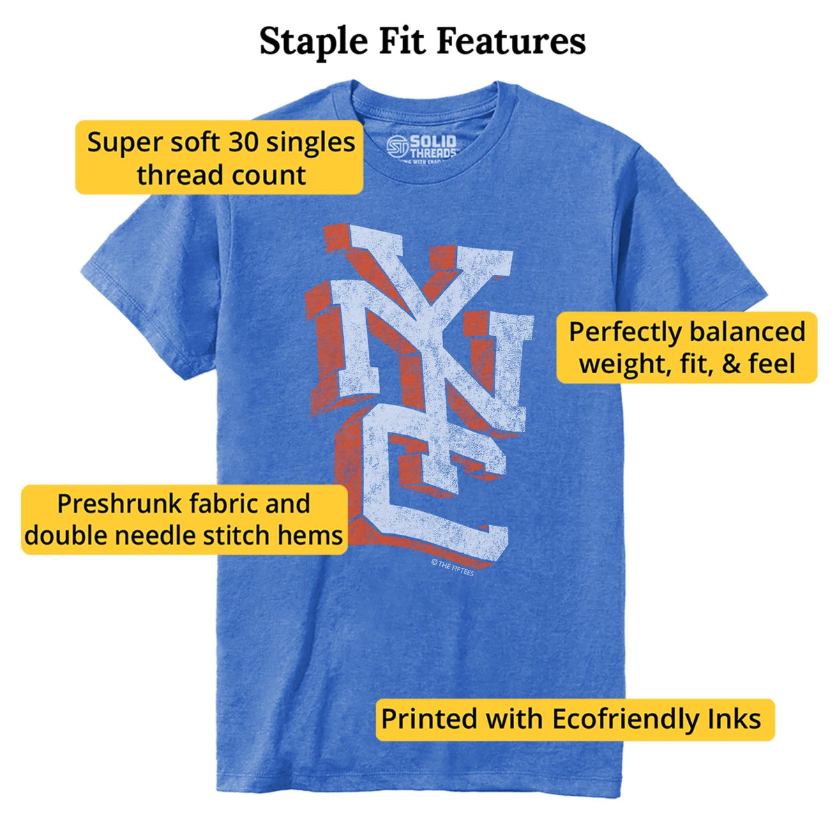 Nyc In 3d Cool Staple T-shirt in Royal Heather - Fit Attributes