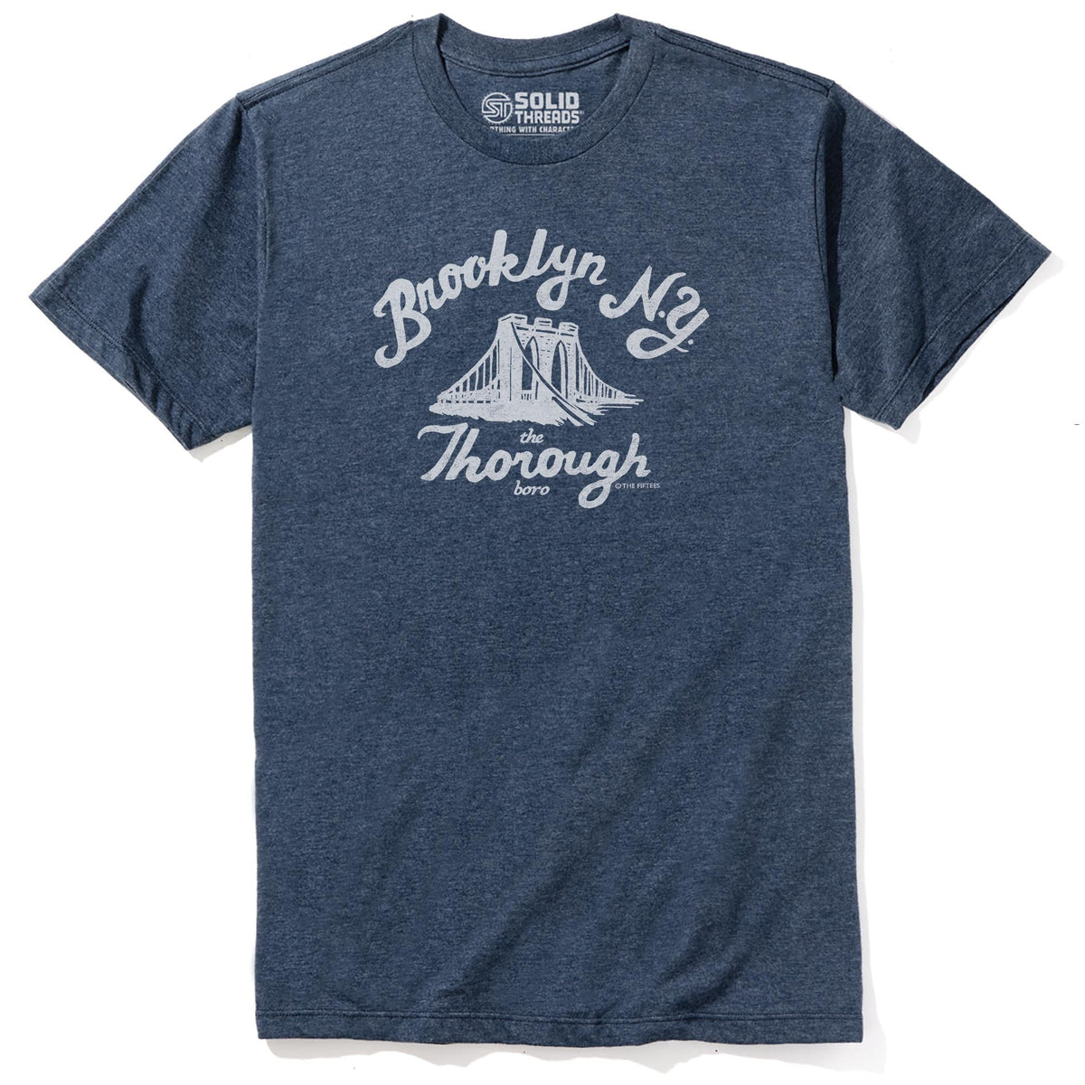 The Thorough Boro Funny Staple T-shirt in Navy Heather - Front View
