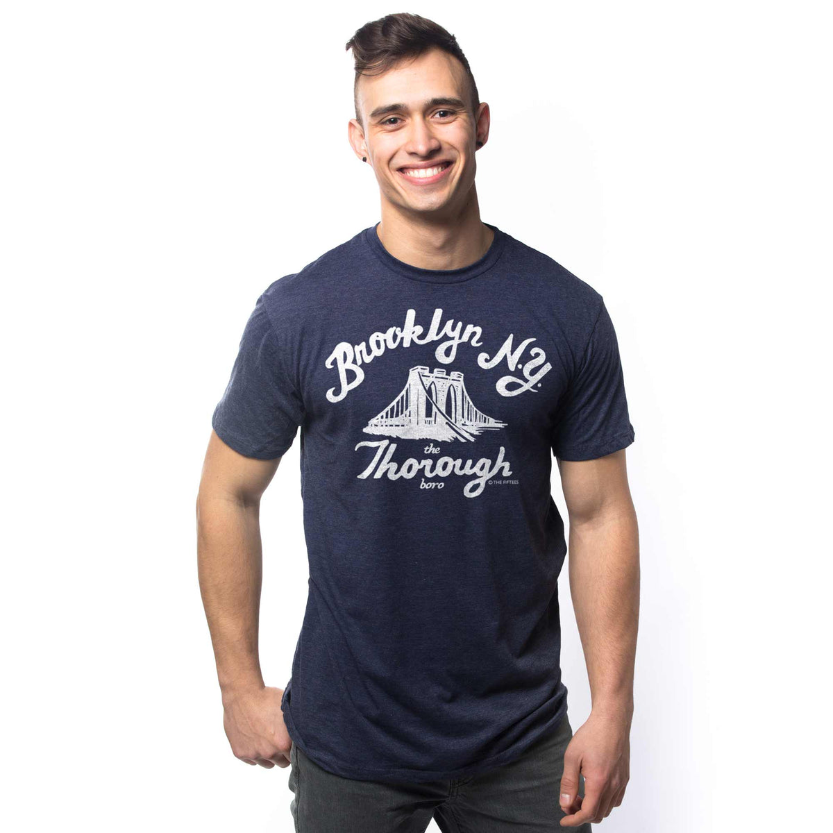 Men's The Thorough Boro Funny Graphic  T-shirt | Vintage New York Brooklyn  Tee on Model | Solid Threads