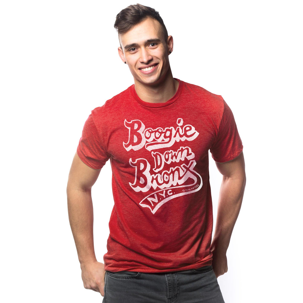 Men's Boogie Down Cool Graphic T-Shirt | Vintage New York Dancing Tee on Model | Solid Threads
