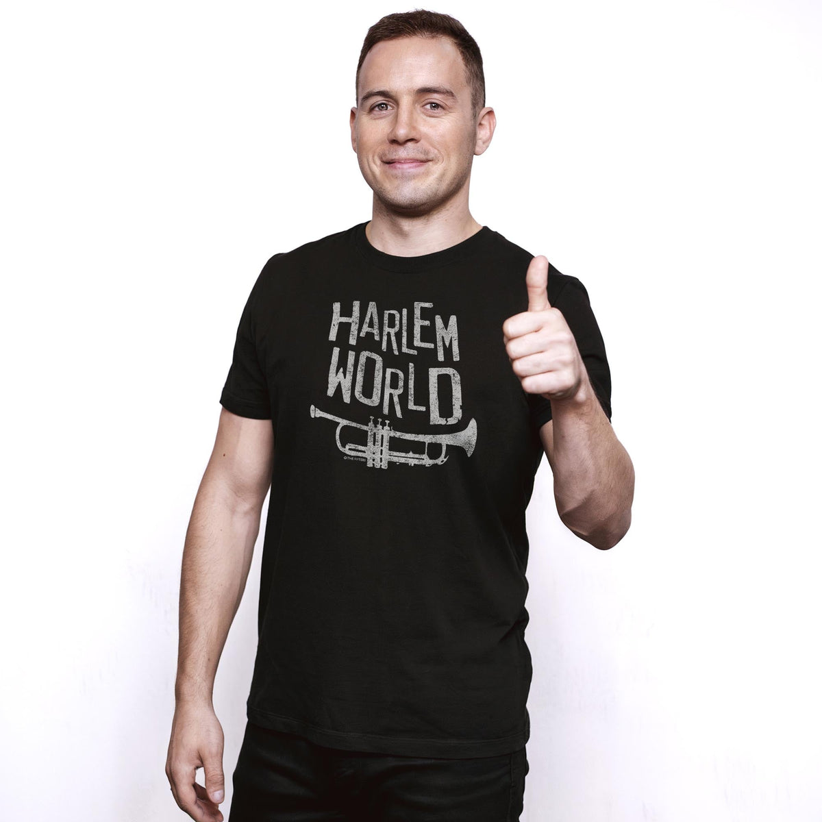 Harlem World Cool Staple T-shirt in Black On Model - Front View