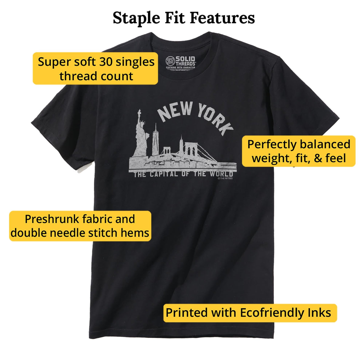 New York The Capital Of The World Cool Staple T-shirt in Black - Fit Attributes