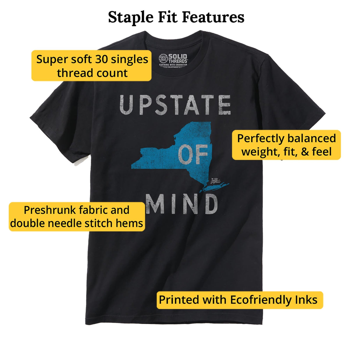 Upstate Of Mind Cool Staple T-shirt in Black - Fit Attributes