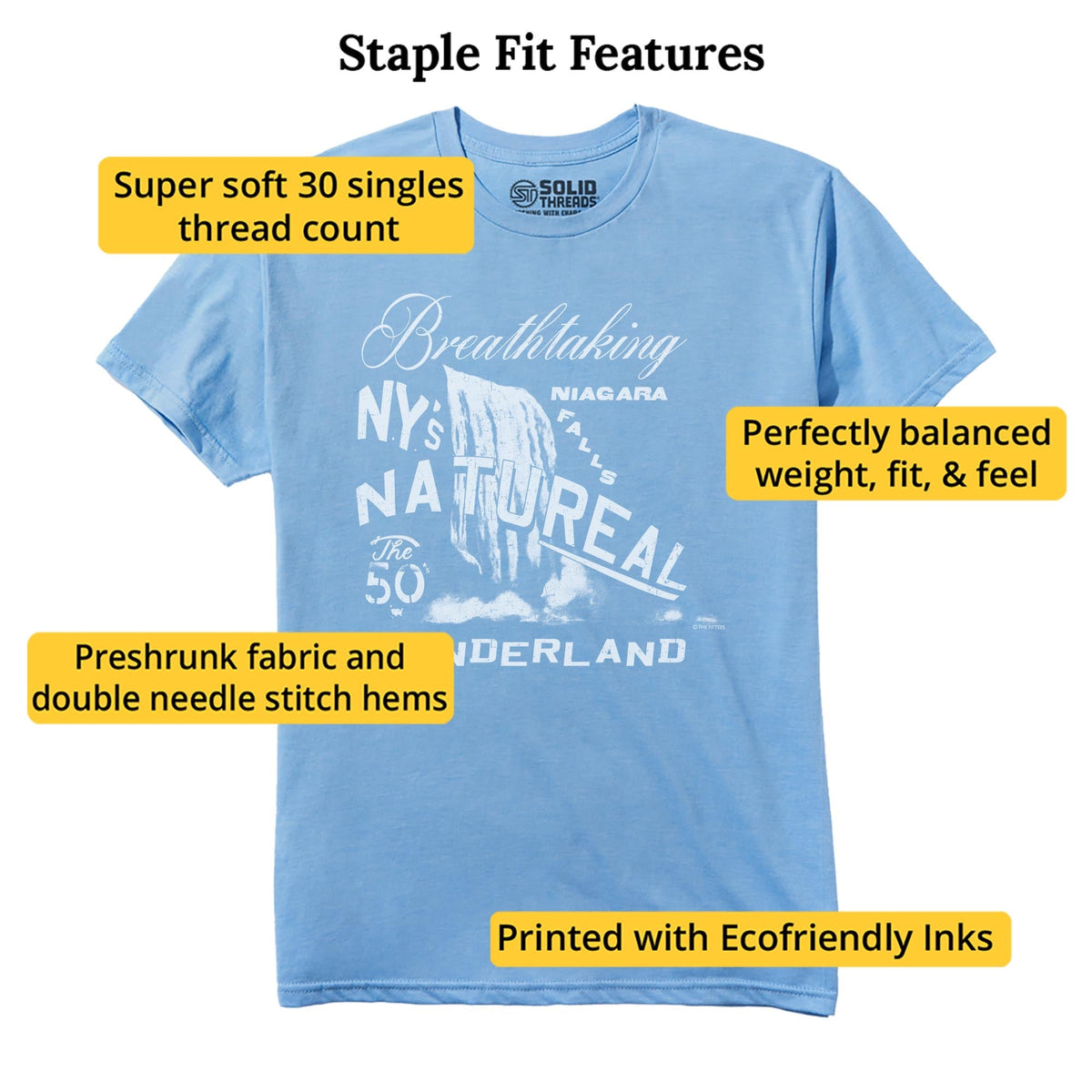 Niagara Falls Cool Staple T-shirt in Light Blue Heather - Fit Attributes