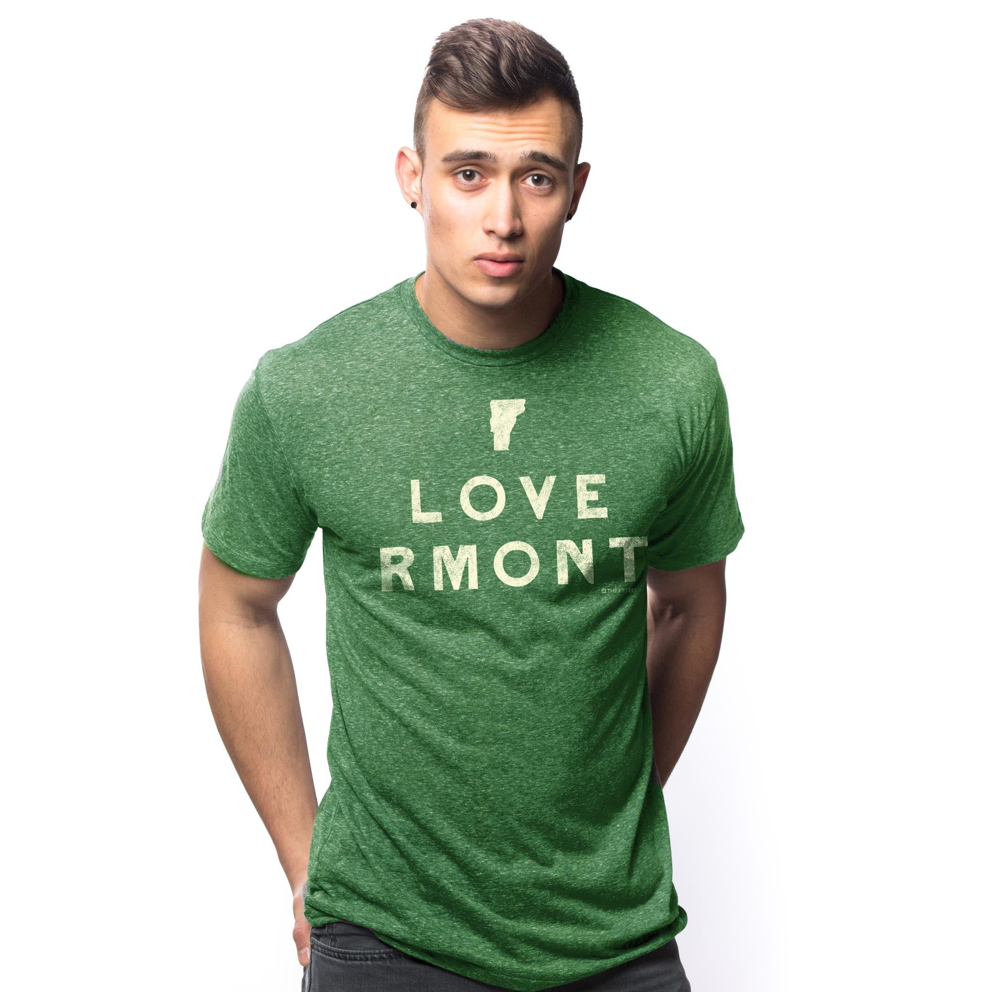 Men's I Love Vermont Cool Graphic T-Shirt | Vintage Vt Pride  Tee on Model | Solid Threads