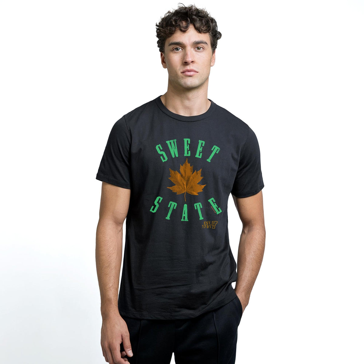 Sweet State Cool Staple T-shirt in Black On Model - Front View