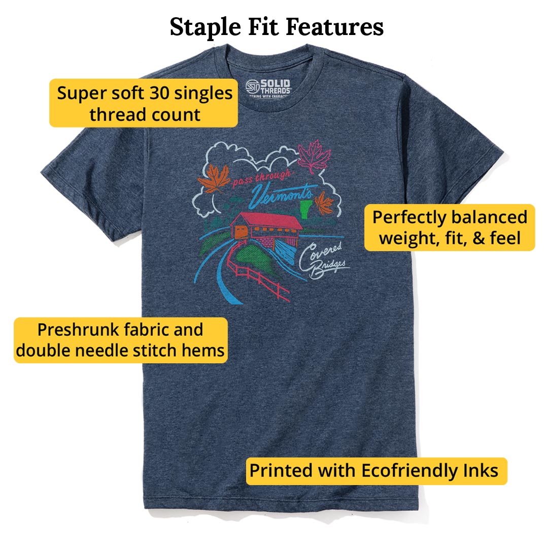 Vt Covered Bridge Cool Staple T-shirt in Navy Heather - Fit Attributes