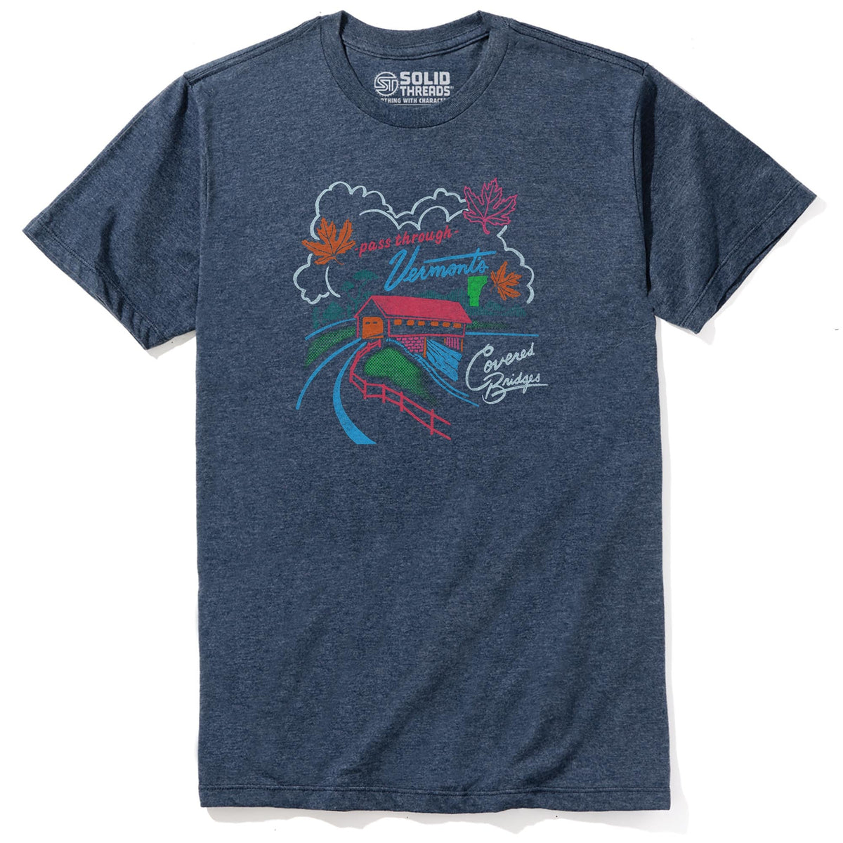 Vt Covered Bridge Cool Staple T-shirt in Navy Heather - Front View