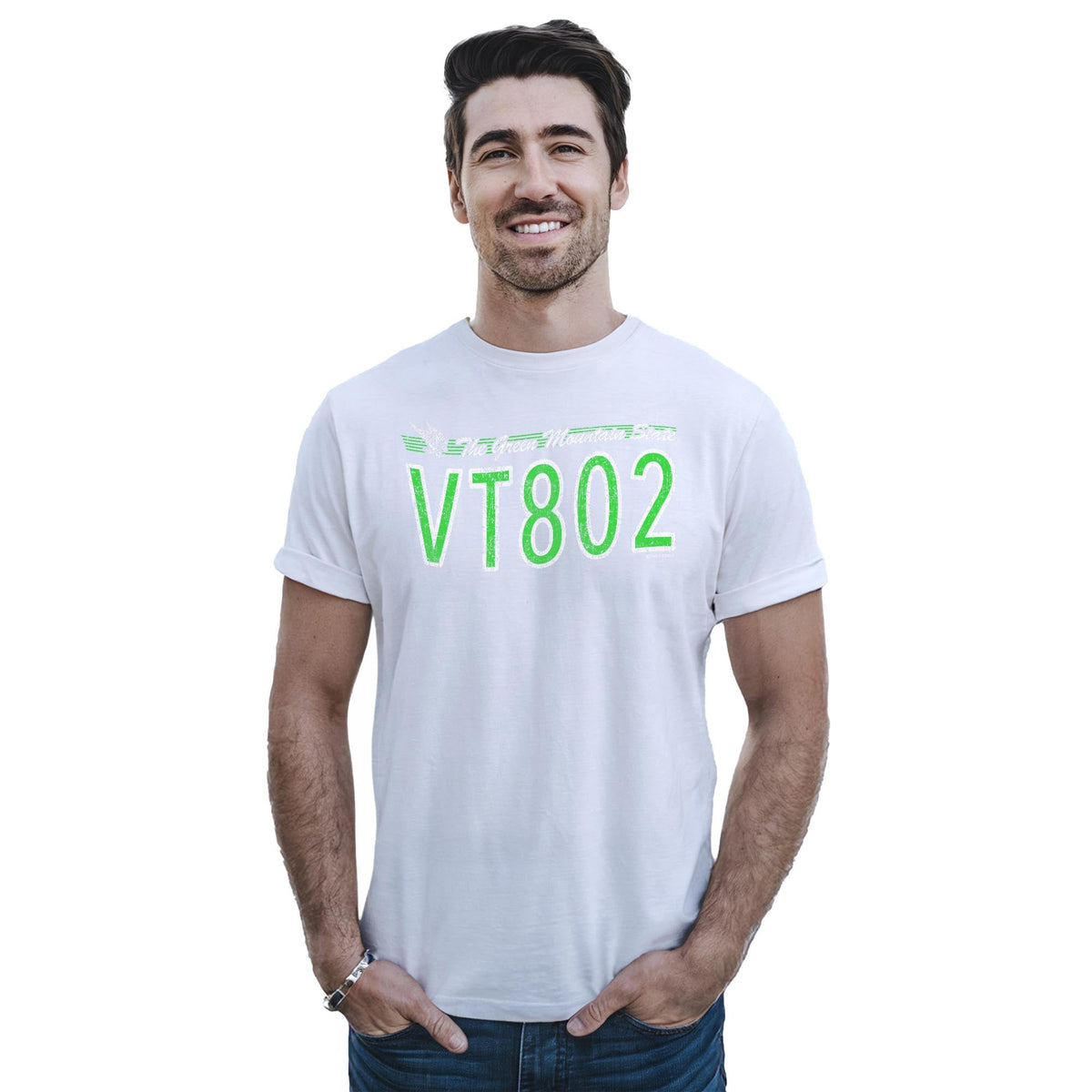 Vt802 Cool Staple T-shirt in White On Model - Front View