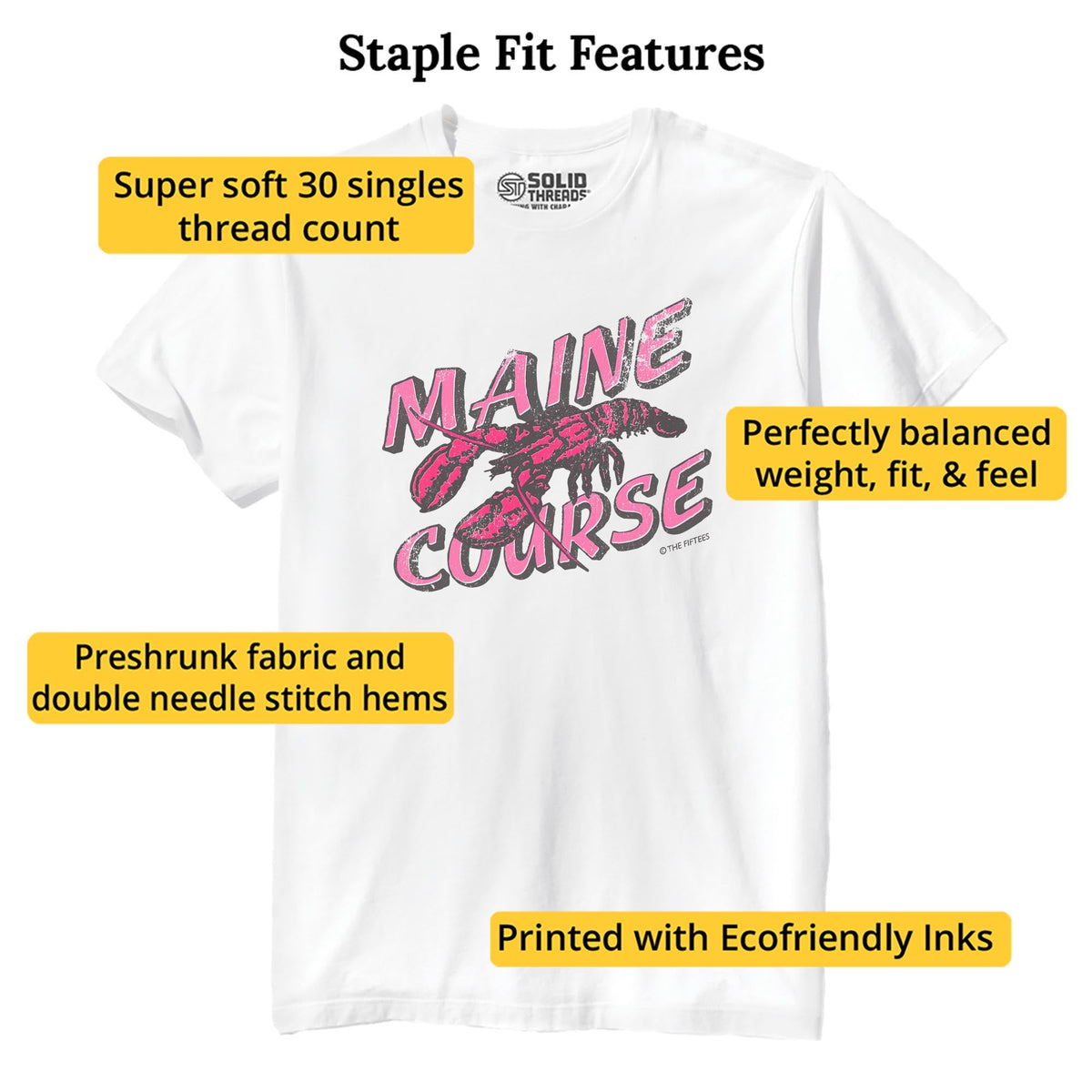 Maine Course Funny Staple T-shirt in White - Fit Attributes