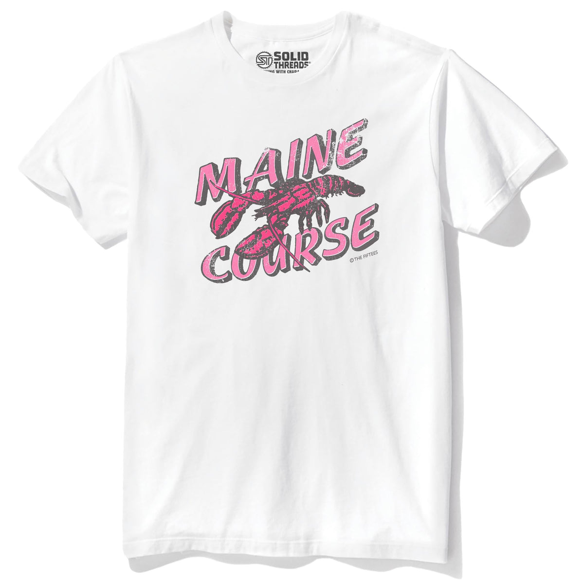 Maine Course Funny Staple T-shirt in White - Front View