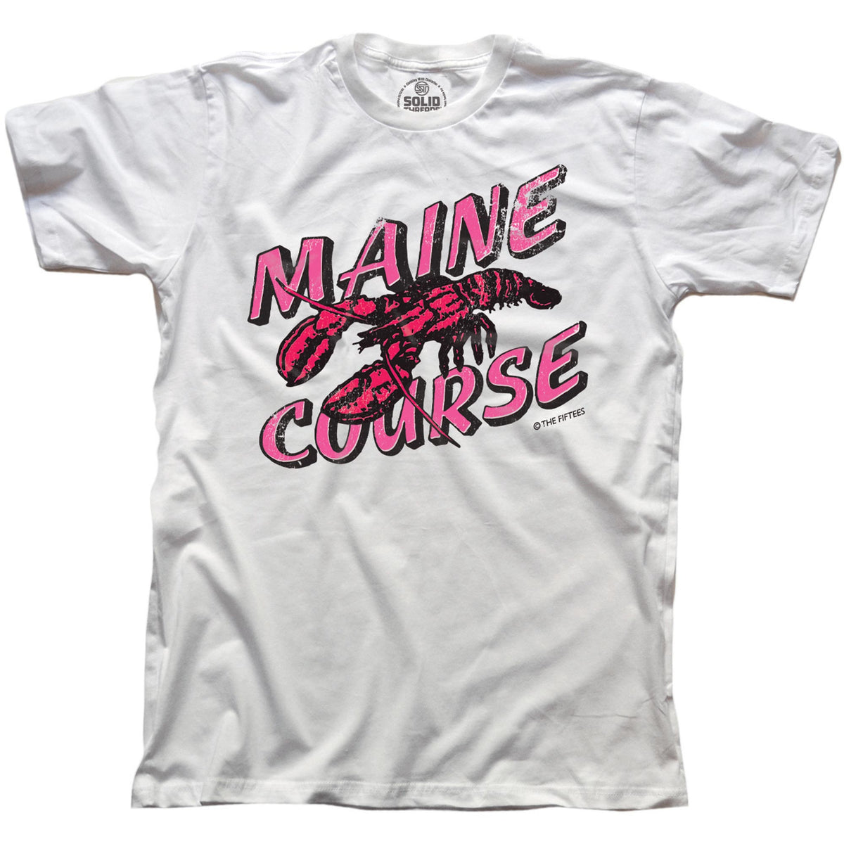 Men&#39;s Maine Course Funny Graphic T-Shirt | Vintage Lobster Seafood  Tee | Solid Threads