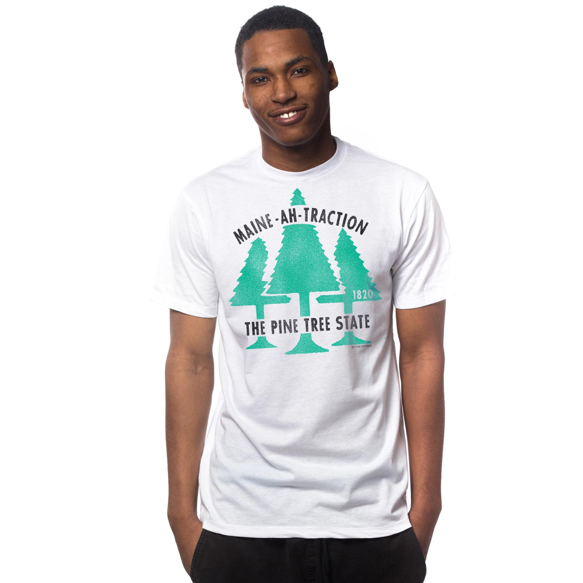 Men's Maine Attraction Cool Graphic T-Shirt | Vintage Forest Pine  Tee on Model | Solid Threads