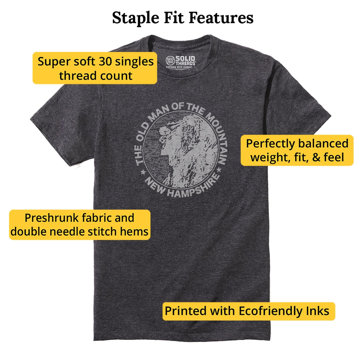 Old Man Mountain Cool Staple T-shirt in Charcoal Heather - Fit Attributes