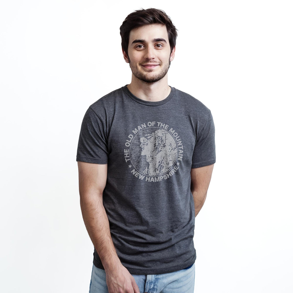 Old Man Mountain Cool Staple T-shirt in Charcoal Heather On Model - Front View