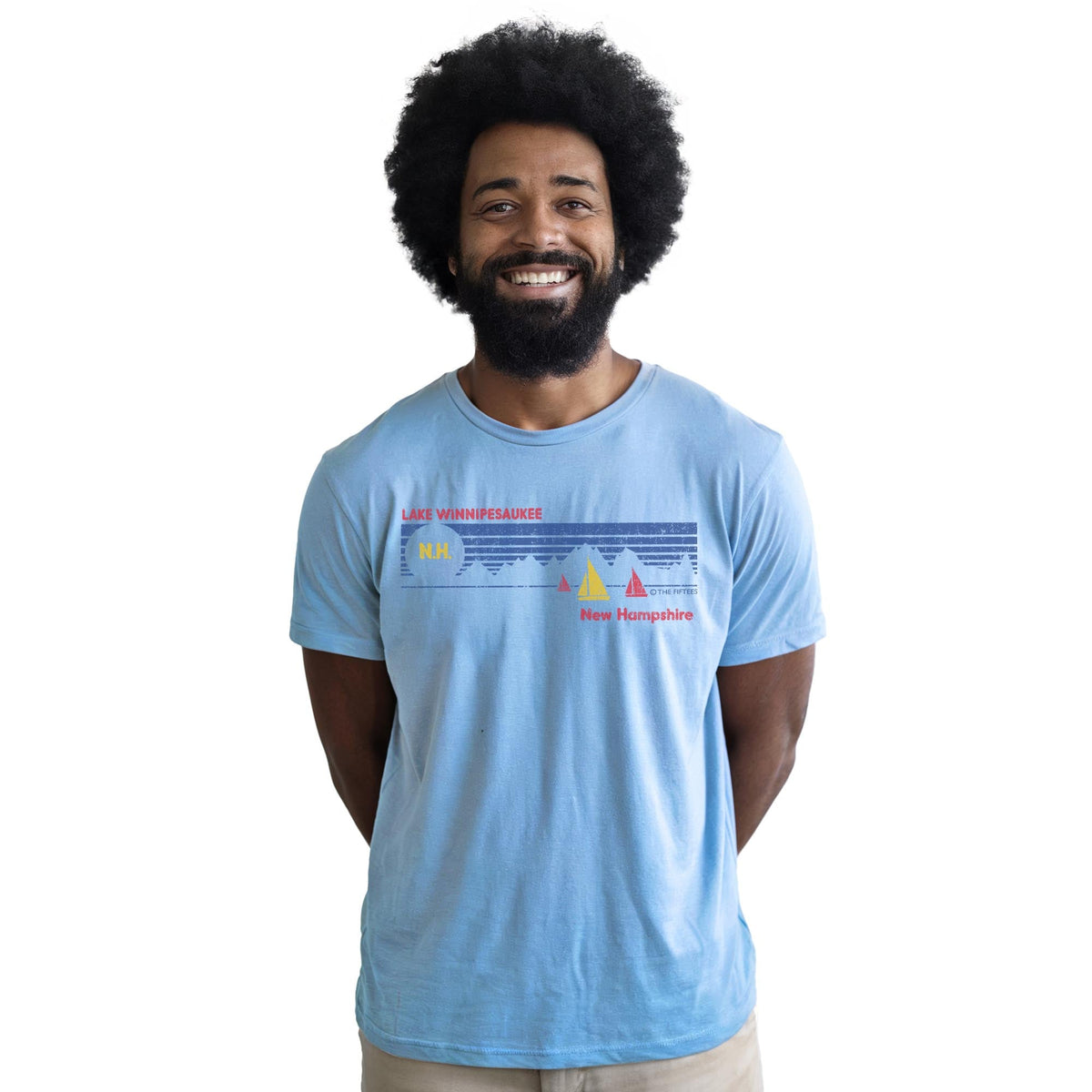 Lake Winnepski Cool Staple T-shirt in Light Blue Heather On Model - Front View