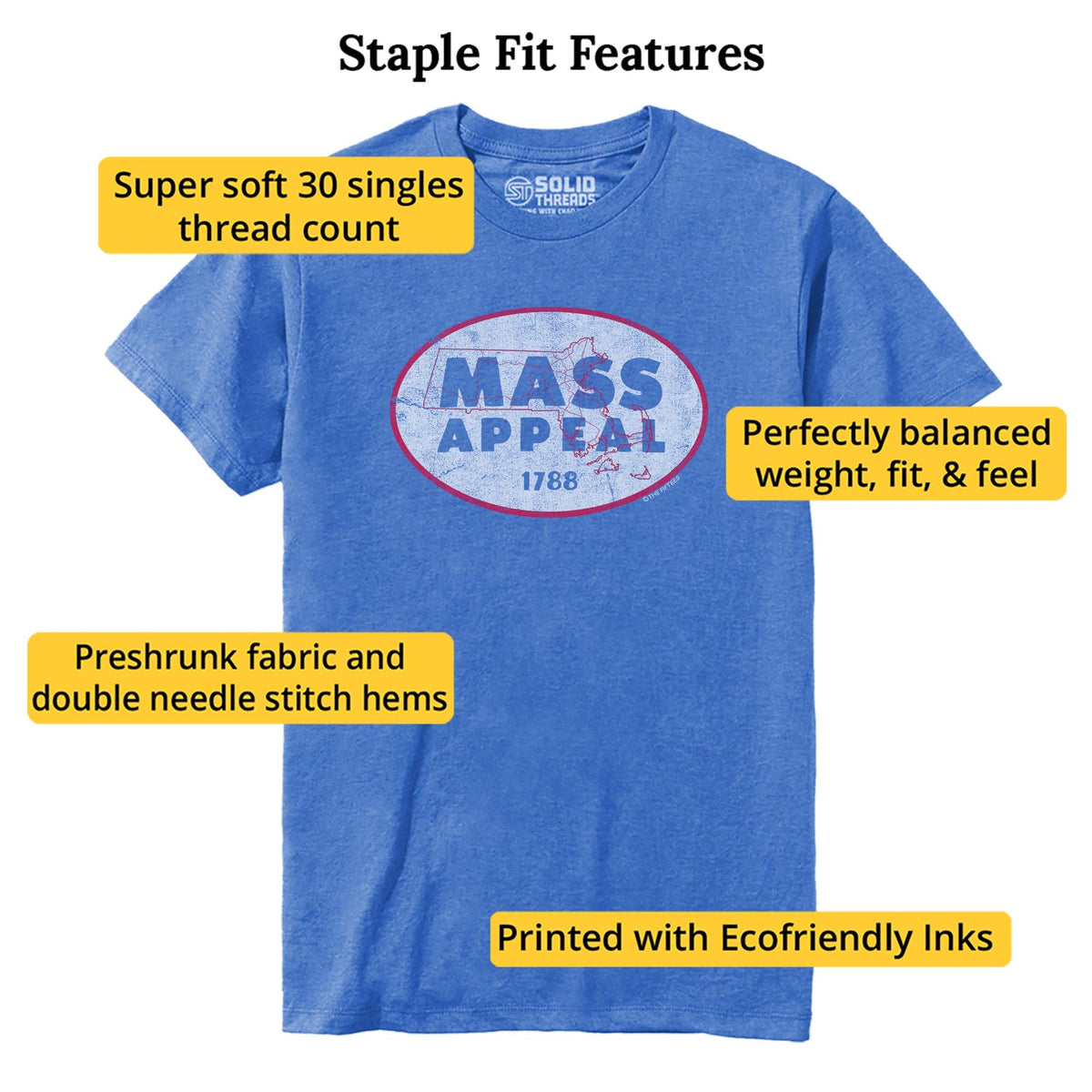Mass Appeal Funny Staple T-shirt in Royal Heather - Fit Attributes